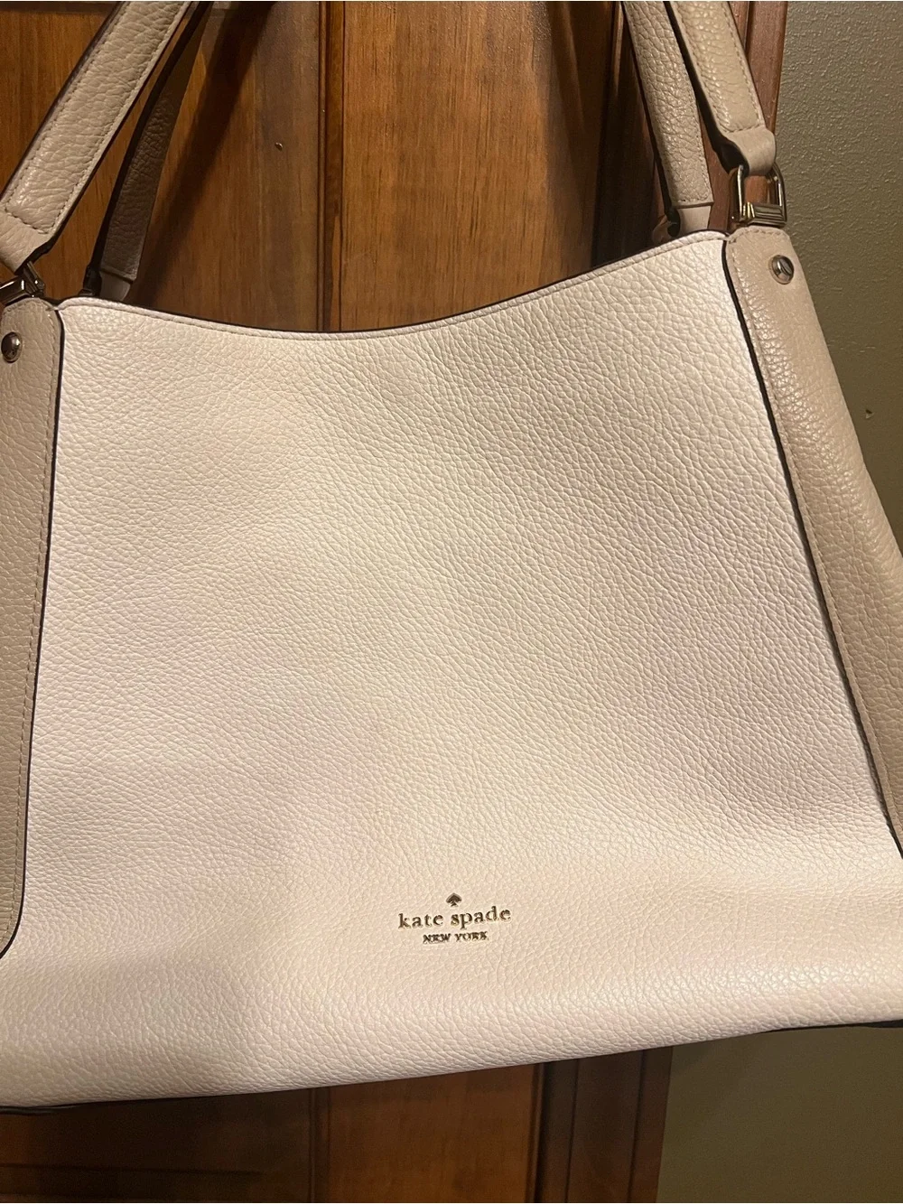 kate spade Pebbled Cream Leather Shoulder Bag with Gold Logo